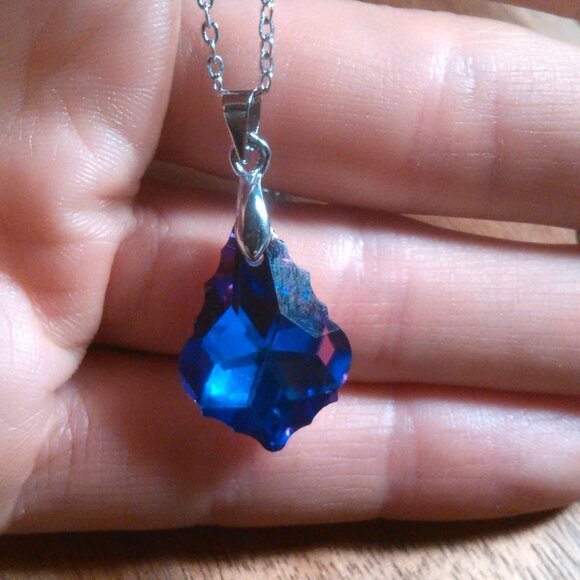 Magic Color Crystal Baroque Brass Pendant Stainless Steel Necklace - Picture 2 of 15